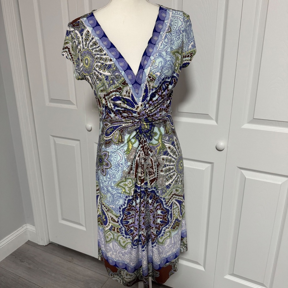 Muse Womens Size 10 Paisley Medallion V-Neck Twist Front Sheath Dress Multicolor
